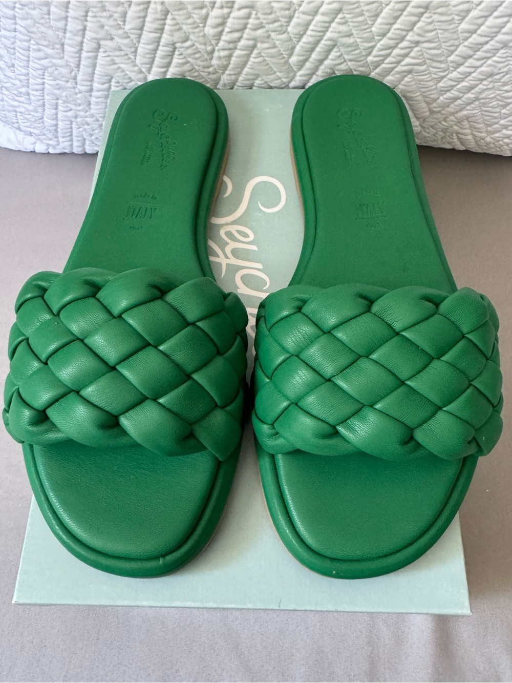 Seychelles Bellissima Green Woven Slide Sandals Size 9 Made in Italy